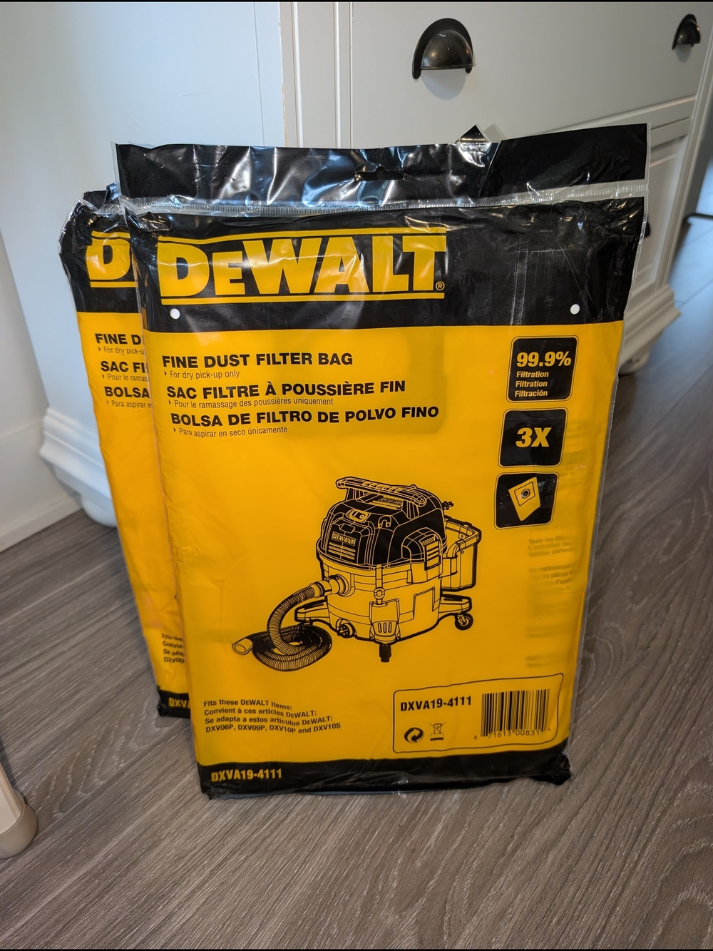 DEWALT Yellow Fine Dust Filter Bag - 2X3 Pack